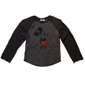 Disneyland Resort Vintage Mickey Mouse Gray Long Sleeve Baseball Tee Size XL